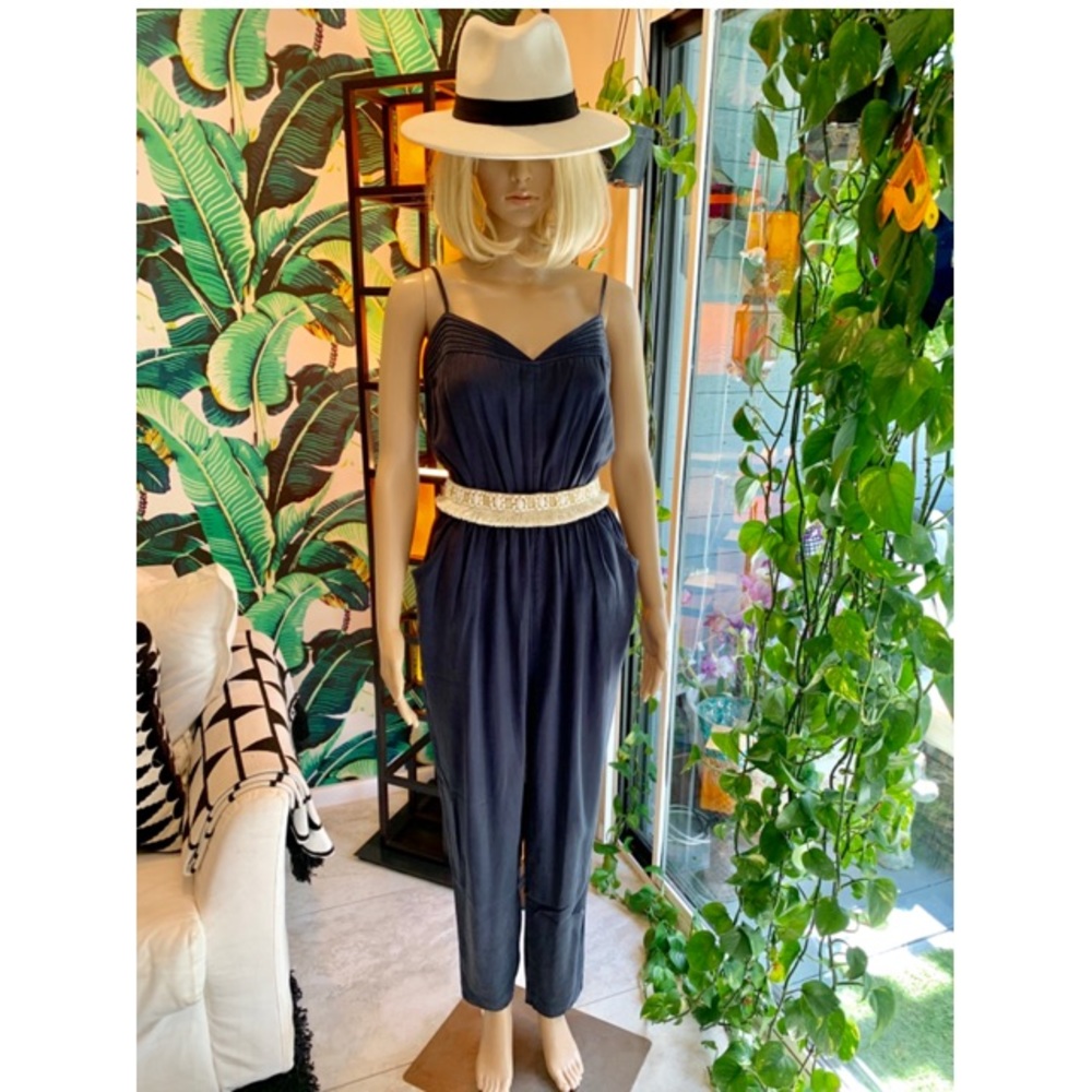 Finders Keepers Silk Navy Jumpsuit